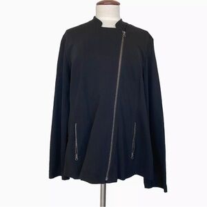 J. Jill Black Ponte Knit Stretch Moto Jacket Zipper Front XL EUC